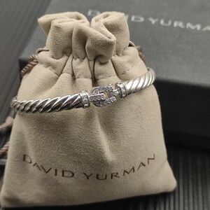 David Yurman Silver Cable Bracelet with Diamond Clasp